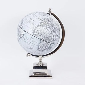 Διακοσμητική Επιτραπέζια Υδρόγειος Μεταλλική Ασημί-Ανοιχτό Γαλάζιο 26x25x44εκ. ESTHETI 752-19032