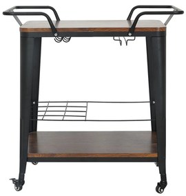 RELIX Trolley Bar-Pro Μέταλλο Βαφή Μαύρο, MDF Απόχρωση Καρυδί 74x49x82cm