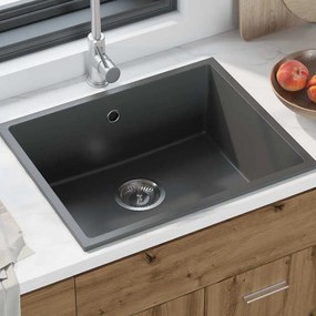 vidaXL νεροχύτης κουζίνας  με υπερχείλιση σε γκρι γρανίτη