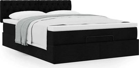 vidaXL Οθωμανικό κρεβάτι με στρώμα Μαύρο 140x200cm Ύφασμα