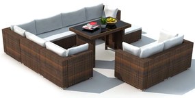 vidaXL Σαλόνι Κήπου 10 Τεμαχίων Καφέ από Συνθετικό Ρατάν με Μαξιλάρια