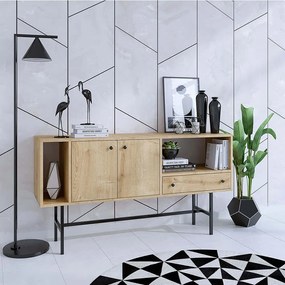 Μπουφές Freya 793ELG1820 150x40x80cm Oak-Black Μοριοσανίδα, Μέταλλο