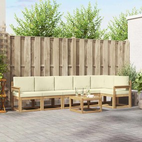vidaXL Σειρά Καναπέ Εξωτερικού 7 pcs Λευκό και Κρεμ Πολυεστέρας