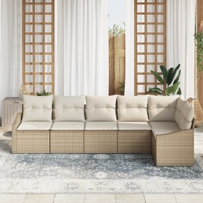 vidaXL Σετ Εξωτερικής Τραπεζαρίας 6 Τεμαχίων με Μαξιλάρια Μπεζ Πολυ Ράτανα
