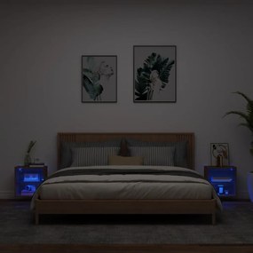 vidaXL Κομοδίνα Επιτοίχια με Φώτα LED 2 Τεμ. Καφέ Δρυς
