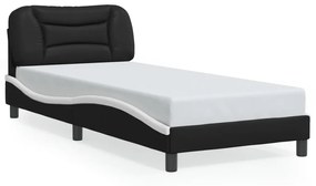 vidaXL Πλαίσιο Κρεβατιού με LED Μαύρο/Λευκό 90x190 εκ. Συνθ. Δέρμα