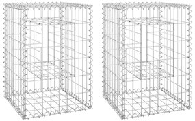Συρματοκιβώτια Στύλοι 2 τεμ. 40 x 40 x 60 εκ. Σιδερένιοι - Ασήμι