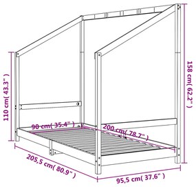 Πλαίσιο Παιδικού Κρεβατιού Μαύρο 90x200 εκ. Μασίφ Ξύλο Πεύκου - Μαύρο