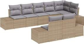 vidaXL Σετ Καναπέ Κήπου 8 pcs Μπέζ και Ανοιχτό Γκρι Πολυ ράταν