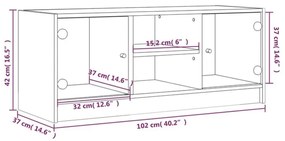 Έπιπλο Τηλεόρασης Καπνιστή Δρυς 102x37x42 εκ. Γυάλινες Πόρτες - Καφέ