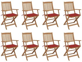 Καρέκλες Εξ. Χώρου Πτυσσόμενες 8 τεμ. Ξύλο Ακακίας &amp; Μαξιλάρια - Κόκκινο
