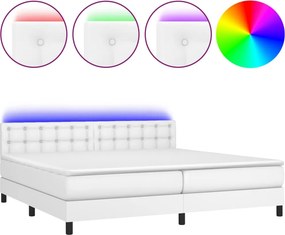 vidaXL Κρεβάτι Boxspring με Στρώμα &amp; LED Λευκό 200x200 εκ. Συνθ. Δέρμα