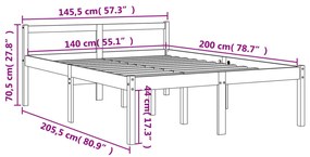 Κρεβάτι Ηλικιωμένων Καφέ Κεριού 140x200εκ από Μασίφ Ξύλο Πεύκου - Καφέ