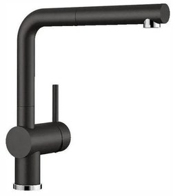 Blanco Linus-S SILGRANIT® Black Μπαταρία Κουζίνας με Περιστρεφόμενο Ρουξούνι και Μεταλλικό Αποσπώμενο Ντους