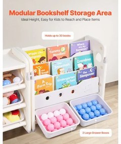 VEVOR  4-Tier Kids Toy Storage with Bookshelf with 10 Movable Plastic Bins