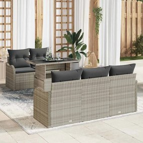 vidaXL Σετ Καναπέ Κήπου με μαξιλάρι 6 pcs Ανοιχτό γκρι Πολυ ράταν