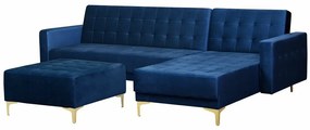 Γωνιακός Καναπές Berwyn G117, Λειτουργία ύπνου, Σκούρο μπλε, 267x168x83cm, Πόδια: Μέταλλο