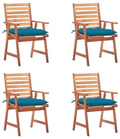 Καρέκλες Τραπεζαρίας Εξ. Χώρου 4 τεμ. Ξύλο Ακακίας με Μαξιλάρια - Μπλε