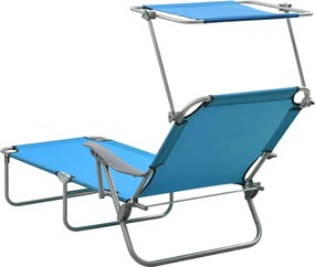 vidaXL Ξαπλώστρα Μπλε Ατσάλινη με Σκίαστρο