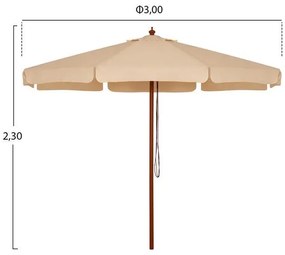 Ομπρέλα επαγγελματική Waller Φ3,00x2,30Υ με ξύλινο σκελετό μπεζ