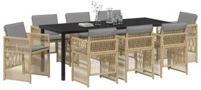 vidaXL Σετ Γευμάτων Κήπου 9 Τεμαχίων με Μαξιλάρια Μπεζ Πολυ Ρατάν