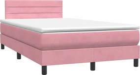 vidaXL Κρεβάτι Boxspring με Στρώμα &amp; LED ροζ 120x220 cm Βελούδινο