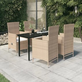 vidaXL Σετ Τραπεζαρίας Κήπου 5 Τεμαχίων Μπεζ με Μαξιλάρια