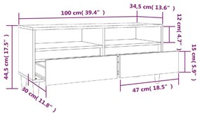 Έπιπλο Τηλεόρασης Γυαλ. Λευκό 100x34,5x44,5 εκ. Επεξεργ. Ξύλο - Λευκό