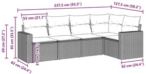 vidaXL Σαλόνι Κήπου Σετ 5 Τεμαχίων Καφέ Συνθετικό Ρατάν με Μαξιλάρια