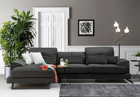Γωνιακός καναπές Siesta αριστερή γωνία βελούδο ανθρακί-μαύρο 308x190x100/92εκ - PWF-0503