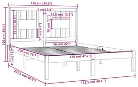 Πλαίσιο Κρεβατιού Καφέ Μελί 120 x 200 εκ. Μασίφ Ξύλο Πεύκου - Καφέ