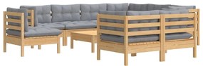 vidaXL Σαλόνι Κήπου Σετ 10 Τεμαχίων Μασίφ Ξύλο Πεύκου &amp; Γκρι Μαξιλάρια
