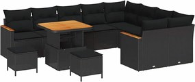vidaXL Σετ Καναπέ Κήπου με μαξιλάρι 12 pcs Μαύρο Πολυ Ρατάν