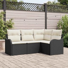 vidaXL Σετ Καναπέ Κήπου με μαξιλάρι 4 pcs Μαύρο Πολυ ράταν