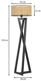 Φωτιστικό δαπέδου Grace Megapap ξύλο/ρατάν χρώμα μαύρο - φυσικό 45x45x150εκ.