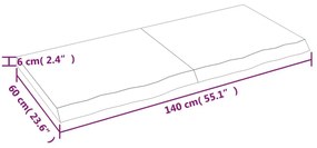 Ράφι Τοίχου Ανοιχτό Καφέ 140x60x(2-6)εκ. Επεξ. Μασίφ Ξύλο Δρυός - Καφέ