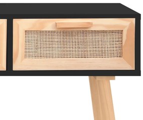 vidaXL Τραπέζι Κονσόλα Μαύρο 105x30x75 εκ. Μασίφ Πεύκο &amp; Φυσικό Ρατάν