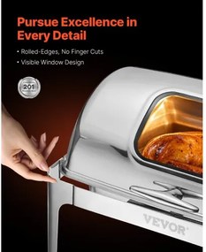 VEVOR 9Qt 1 Pack Rectangle Roll Top Chafing Dish Set with 2 Half Size Pans