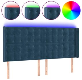 vidaXL Κεφαλάρι Κρεβατιού LED Σκούρο Μπλε 183x16x118/128 εκ. Βελούδινο