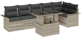 vidaXL Σετ Καναπέ Κήπου με μαξιλάρι 7 pcs Ανοιχτό γκρι Πολυ ράταν