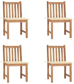 Καρέκλες Κήπου 4 Τεμαχίων από Μασίφ Ξύλο Teak με Μαξιλάρια - Κρεμ