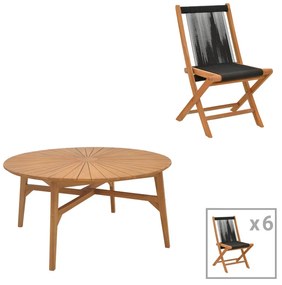 Τραπεζαρία 7τεμ. Banou-Colen  teak ξύλο σε φυσική-μαυρη απόχρωση Φ150x75εκ