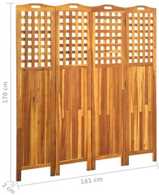 vidaXL Διαχωριστικό Δωματίου 4 Πάνελ 161x2x170 εκ. Μασίφ Ξύλο Ακακίας