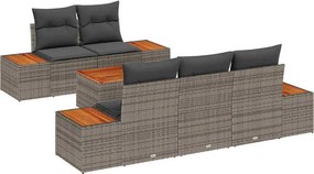 vidaXL Σετ Καναπέ Κήπου με μαξιλάρι 6 pcs Γκρι Πολυ ράταν