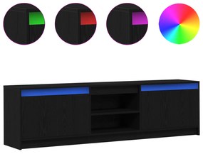 vidaXL Ντουλάπι TV με φώτα λωρίδας LED με αποθήκευση με πόρτα Μαύρο 182 x 34 x 50 εκ.
