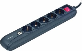 ENERGENIE POWER STRIP WITH 2 USB CHARGER 5 SOCKETS 1,5m USB 2A BLACK