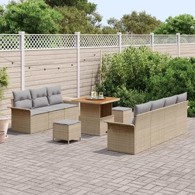 vidaXL Σετ Καναπέ Κήπου Ρυθμιζόμενο ύψος 10 pcs Μπεζ συνθετικό ρατάν
