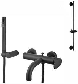 Armando Vicario Slim Black Matt Μπαταρία Λουτρού Με Tηλέφωνο,Στήριγμα Tηλεφώνο+Σπιράλ+SINTESI βέργα 500100-400 E087001-400