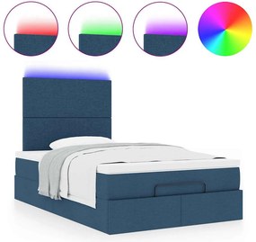 vidaXL Οθωμανικό κρεβάτι με στρώμα &amp; LEDs Μπλε 120x200 cm Ύφασμα