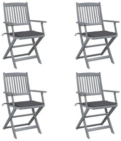 Καρέκλες Εξωτ. Χώρου Πτυσσόμενες 4 τεμ Ξύλο Ακακίας & Μαξιλάρια